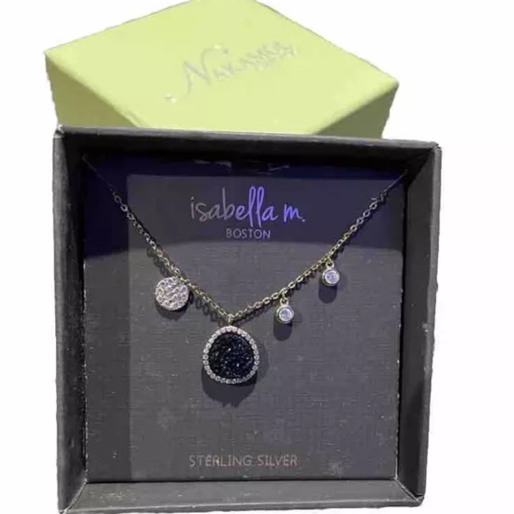 Elegant Stealing Silver Necklace With Pave Set Crystals And Sapphire-hued